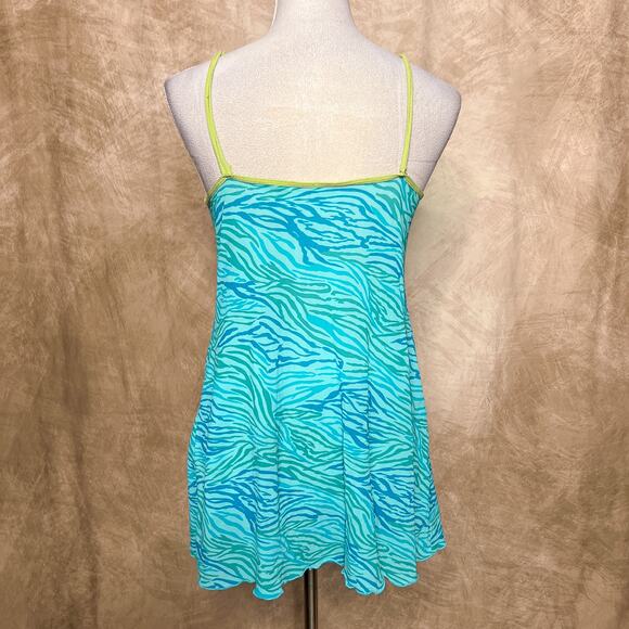 Vintage 90s Blue Animal Print Sheer Mesh Mini Slip Dress Lace Trim Lingerie Y2K - Picture 2 of 8